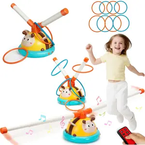 2-in-1 Musical Interactive Play Jump and Toss Ring Game Toy With Remote Control Indoor and Outside Jump Stomping Launch Rocket Launcher Toy for Kids Birthday Gift