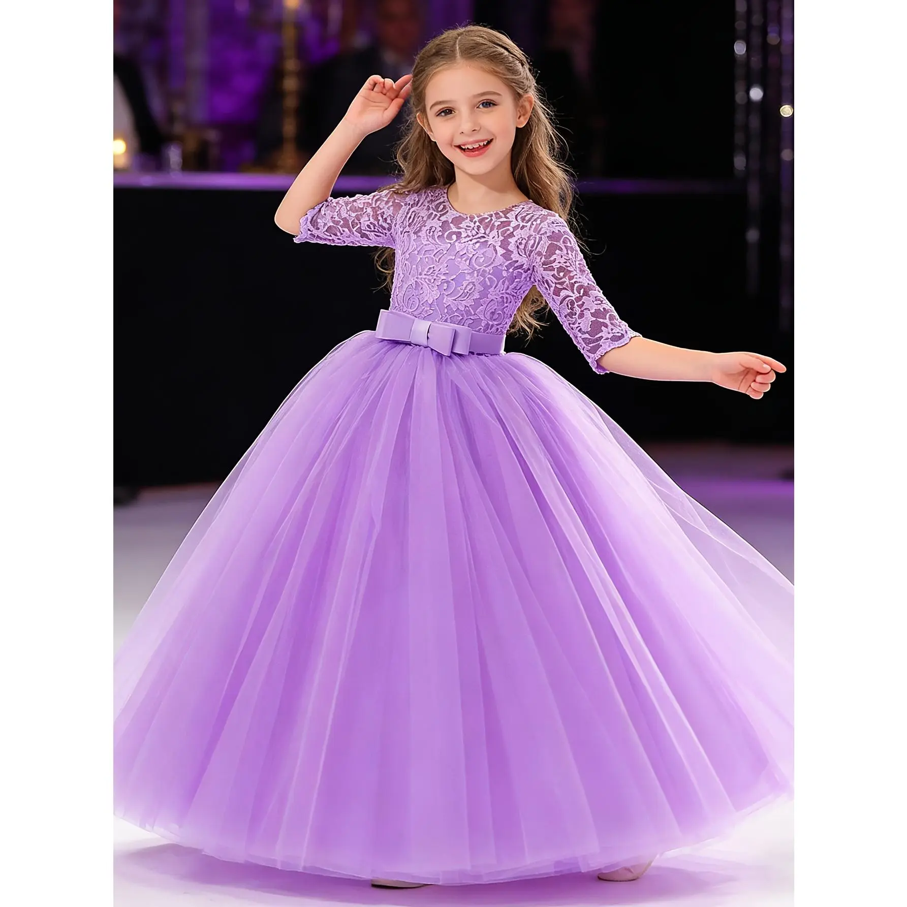 full sleeve birthday dress A-Line Prom Dresses Maxi Dress Sweet 16 Birthday Floor Length Long Sleeve  Scoop Neck Tulle with Appliques fg4061