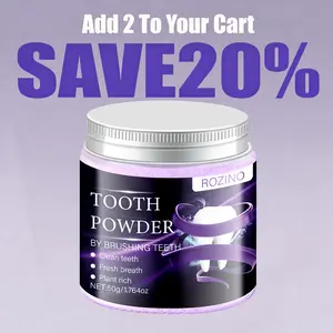 ROZINO Tooth Powder, powerful stain removal, no peroxides, everyday whitening formula removes tooth stains and soft tartar, promotes daily oral hygiene, deep cleaning of gums, removes yellow tooth stains, activated carbon + multiple mineral clays