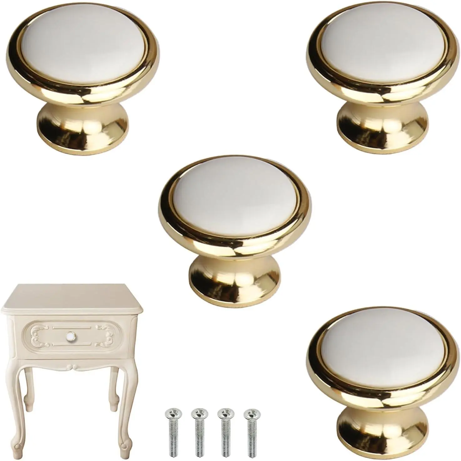 White Ceramic Knobs Vintage Furniture Drawer Knobs for Dresser Handle Kitchen Cabinets Cupboard Single Hole Pull Handles with Screws 4 count (Single Hole)