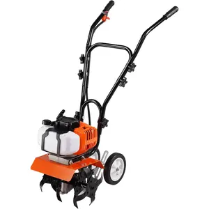 Father's Day Gift VEVOR Tiller Cultivator Gas Powered, 43CC 2-Stroke Garden Cultivator, Tiller with 4 Steel Adjustable Front Tines for Lawn, Garden and Field Soil Cultivation