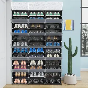 12-Tier Expandable Portable ABS Plastic Shoe Rack Organizer - Compartment, Dual-Purpose, Floor-Standing, Adjustable Storage with 36 Grids,72-Pair Capacity,Easy Installation, Black Home Organizer for Heels, Boots, Abs Shoe Storage, Compartment Shoe Storage