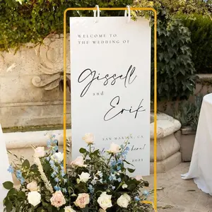 Vincidern 1Pcs Black Wedding Welcome Sign Stand, 68.9inch Adjustable Heavy Duty Easel Stand For Sign With 6Pcs Satin Ribbon And 4Pcs Leather Sign Hanging Straps, Welcome To Our Wedding Sign Holder, Metal Floor Standing Easels For Signs,Mother's Day Decora