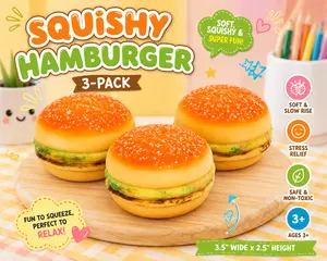 3-Pack Hamburger Style Squishy Sensory Squeeze Toys, 3.5” x 2.5”