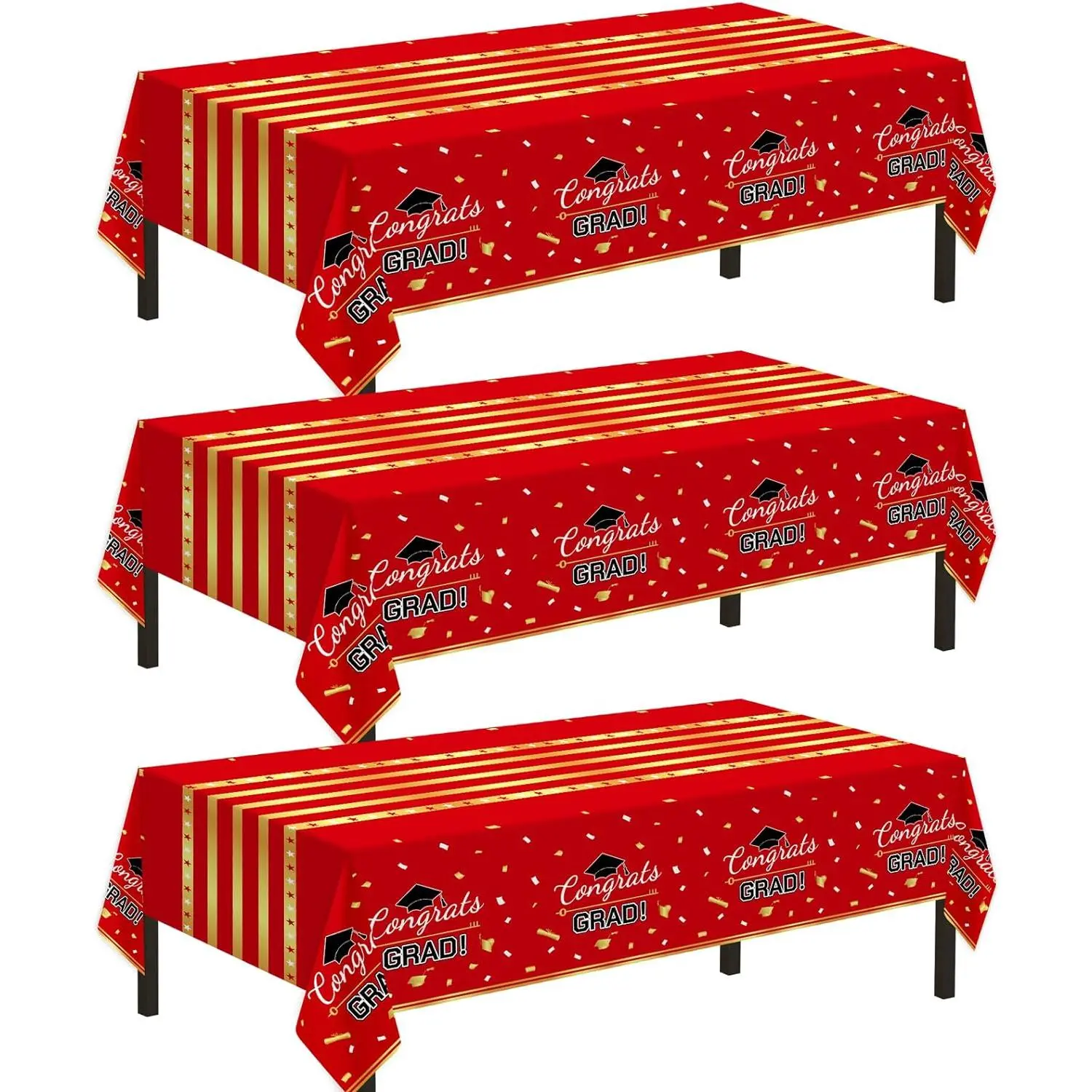 3count Graduation Tablecloth, Graduation Party Decorations 2024 Red and Gold, Graduation Table Cloth 54"x108" Waterproof Plastic Disposable Tablecloth for Parties, Graduation Party Supplies