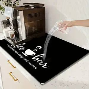 Fashionable Coffee Drip Mat Multi-functional Kitchen Countertop Mat High-quality Polyester Fiber Non-slip Rubber Base Fresh Daily Brewing Theme Large & Small Sizes Home Office Use Childrens Day