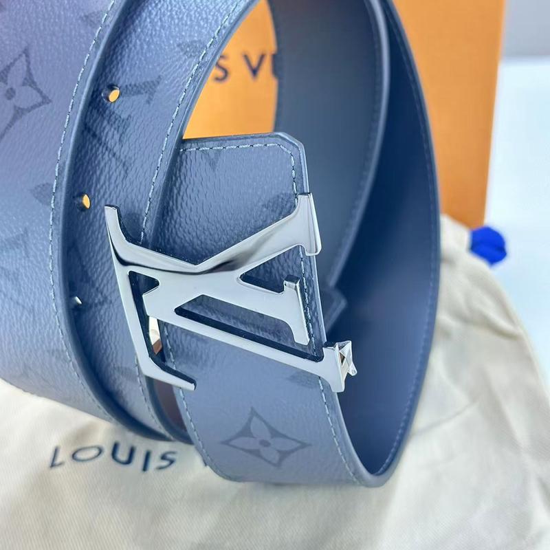 Pre-owned Louis Vuitton Leather Small Leather Goods Monogram Canvas Belt with Classic LV Buckle and Blue Strap