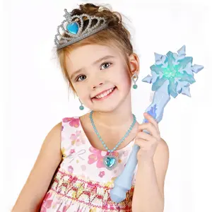 Glowing Snowflake Wand Set with Sound Effects, Magic Stick for Kids Girls Princess Birthday Party Light Up Costume Accessories, Costume Decoration, Blue Color, 2 Pieces