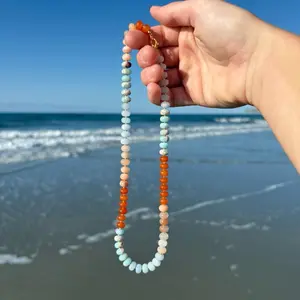 blue and orange beachy gemstone necklace, colorful beaded layering necklace, fun summer jewelry