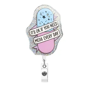 Cute Badge Holder, 1 Count Retractable Badge Clip, ID Card Holder for Students Office Staff Doctors Nurses Teachers, Badge Reels, Office Stationery & Supplies