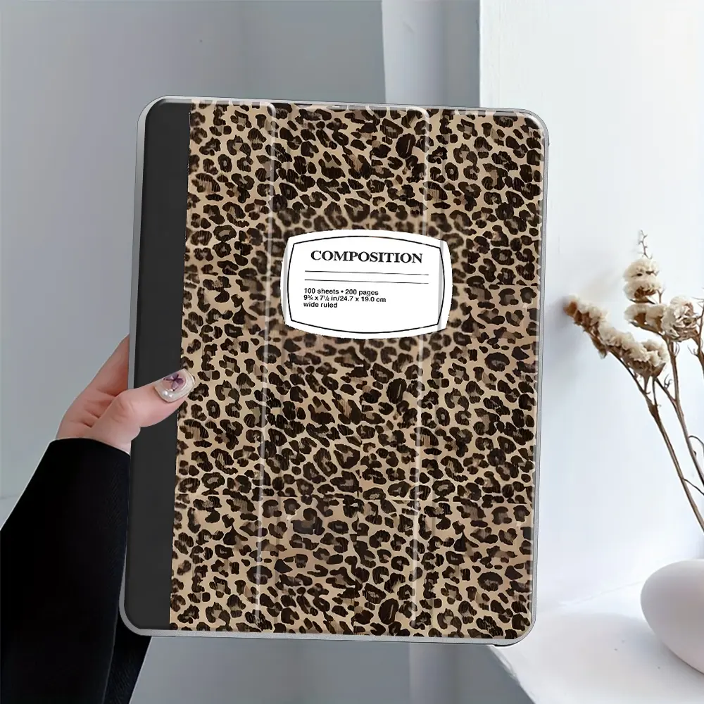 Retro Leopard Print Foldable Tablet Case, Tablet Protective Cover, Transparent Hard Back, Pencil Slots, Fits iPad 10.2 2019/2021, iPad Mini, Scratch-Resistant Slim Design, Shockproof Protection, Gift for Home and Office, iPad Accessories, Tablet Casing