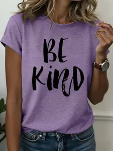 Women's Casual Fit Short Sleeve Round Neck cotton T-Shirt, Simple Graphic Print, Soft Skin-Friendly Fabric, Spring Summer Top