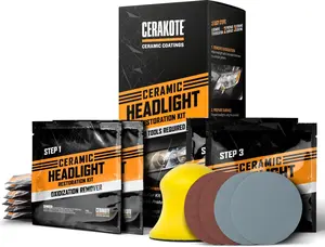 CERAKOTE Ceramic Headlight Restoration Kit – Guaranteed To Last As Long As You Own Your Vehicle – Brings Headlights back to Like New Condition - 3 Easy Steps - No Power Tools Required