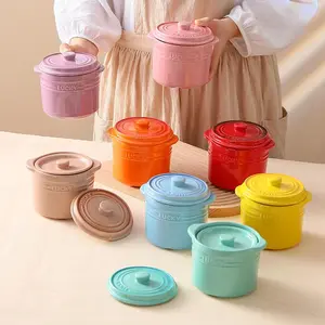 Ceramic Stew Pot, 2 Counts/set Colorful Stew Pot with Lid, Household Water Bath Stew Pot, Dessert Pot, Soup Pot, Kitchen Cookware