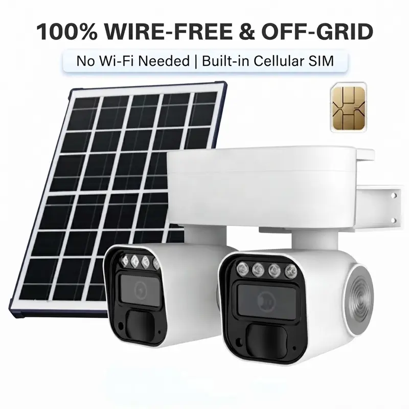 4G LTE Solar Dual-Lens Wireless Outdoor Camera-QJ2, 4MP Full HD Color Night Vision, No WiFi, IP65 Weather Resistant Screw Mount Outdoor Camera For Farm & Yard(4G Data Service Needed; Weak Indoor Signal Disclaimer), Trail Camera