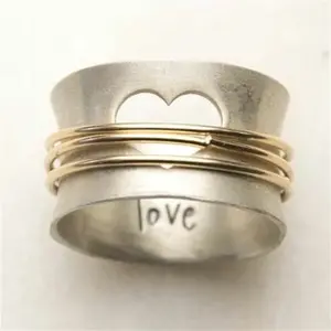 Wide Vintage Style Copper Hollow Love Heart Promise Ring - boho Jewelry Accessory