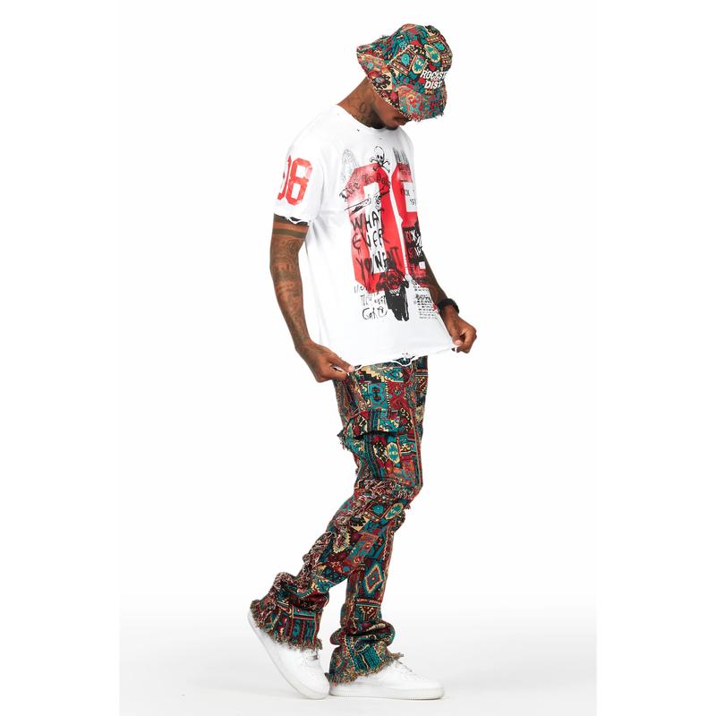 Ayami Red Slim Tapestry Flare Jean