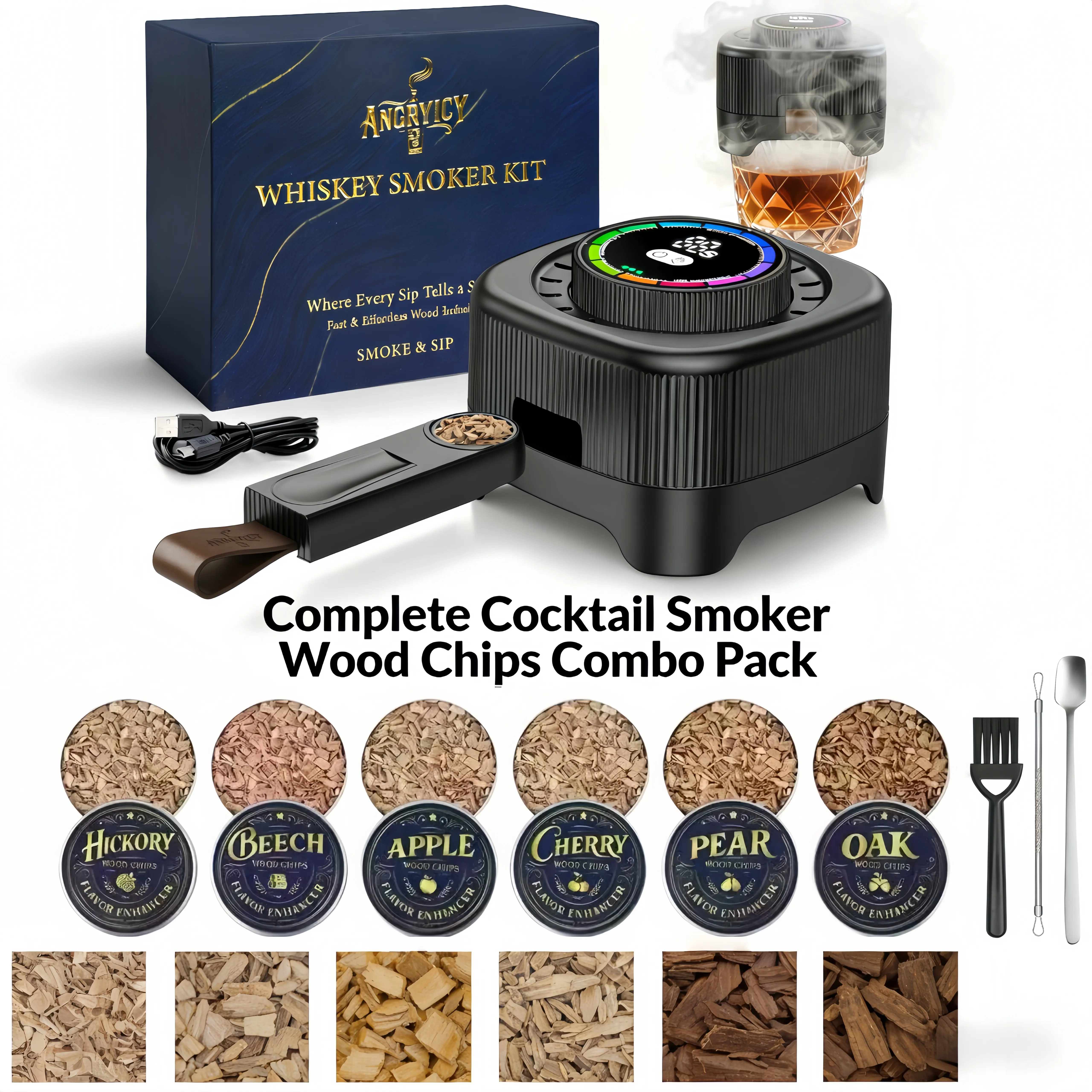 Best-Selling Electric Whiskey Smoker Kit – Built-in Lighter, 6 Flavor Wood Chips, Stylish Bar Essential & Thoughtful Men’s Gift (Father’s Day, Valentine’s) Kitchen Glass Glass Wooden Glass Ceramic