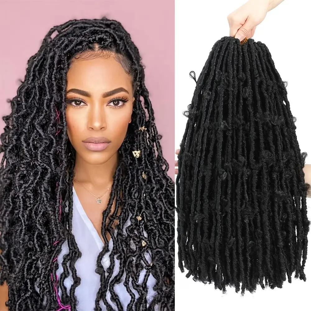 Alrence 18 Inch Butterfly Locs Crochet Hair, Soft Distressed Synthetic Faux Locs Hair Extensions for Women & Kids, Super Light & Pre-Looped, 6 Packs (1B#), Curly Faux Locs, Synthetic Braided Hair