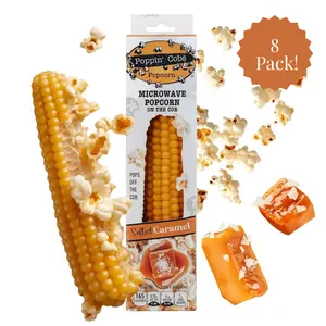 Poppin’ Cobs 8 Pack Salted Caramel Microwave Popcorn - Healthy Crunchy Snack that Pops right off the cob! (Pack of 8) Crispy Protein