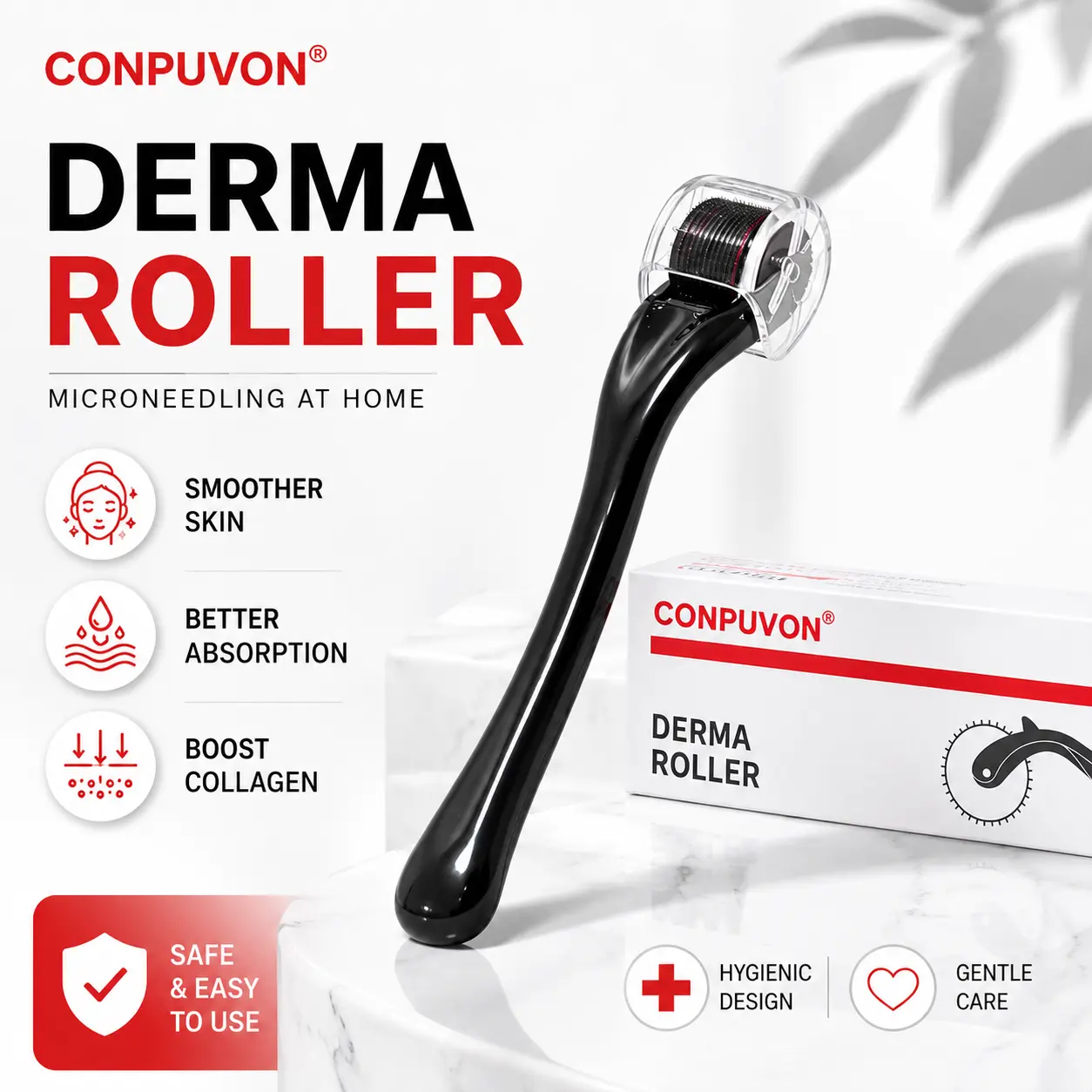 Conpuvon Beard Derma Roller 540 Stainless Steel Microneedle Roller for Men,0.3/0.5/1.0/1.5 Black Facial Skin Care Tool, Beard & Scalp Care Roller, Portable Home Beauty Grooming Device for Face Hair and Personal Care