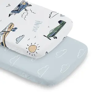 Sweet Jojo Designs 2-Piece Baby Bassinet Sheets Set (Vintage Airplane) for Boys, Infant Newborn Nursery, Oval, Rectangle & Hourglass Mattress (Blue Clouds & Air Plane Transportation, Aviator Aviation)