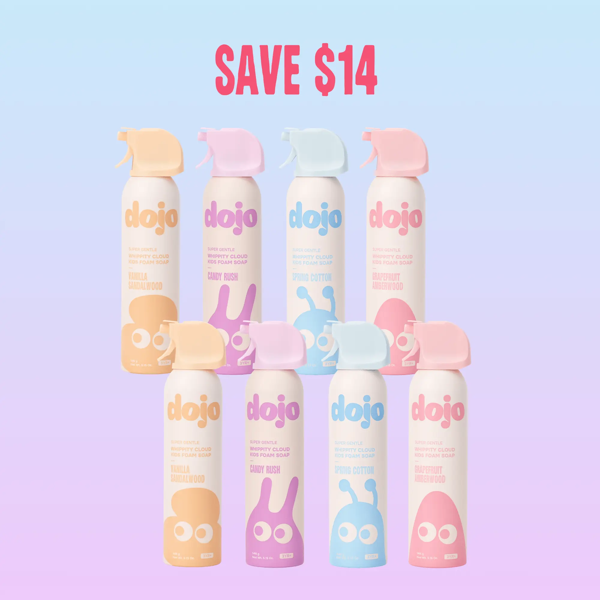 Dojo 8ct Variety Pack Foaming Squishy Shapeable Glycerin Soap - Gentle Body Wash for Kids
