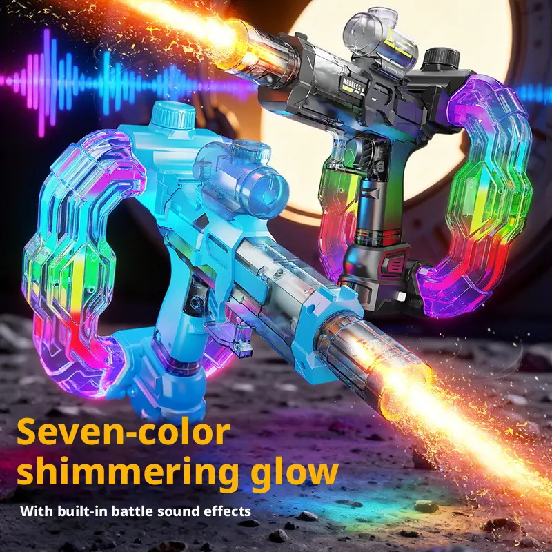 Electric Water Gun Toy with LED Light Effects, Rechargeable Automatic Summer Water Blaster with Large Capacity Drum, Long Range Pool Beach Backyard Outdoor Toy for Kids & Teens