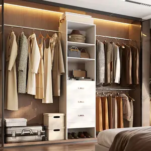 96'' Walk in Closet Organizer System with 3 Scalable Hanging Rods,8FT Adjustable Closet Systems Wardrobe Garment Rack with 3 Wood Drawers,Anti-Tipping