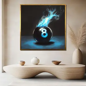 Flaming 8 Ball Canvas Painting, Billiards Wall Art, Pool Table Decor, Game Room Artwork, Blue Fire Pool Ball, Modern Sports Art, Art Gift - No Frame