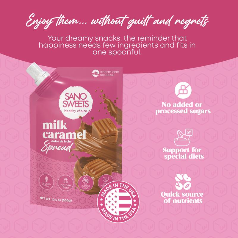 Sano Box - Includes 4 spreads + 2 wafers | Milk Caramel (dulce de leche), Pistachio & Macadamia, Choco Nocciola & Triple Chocolate | 2 Assorted wafers