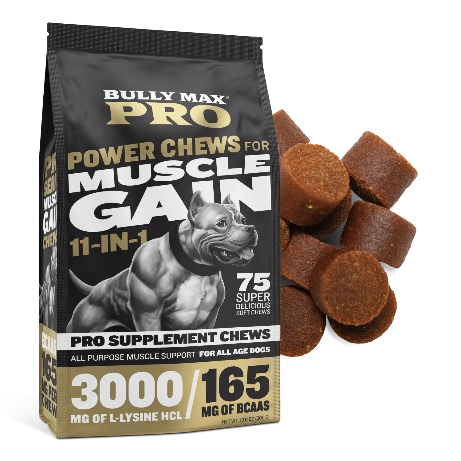 Bully Max Pro 11-in-1 Muscle Gain Power Chews Pro Supplement for Dogs - 75 Chews