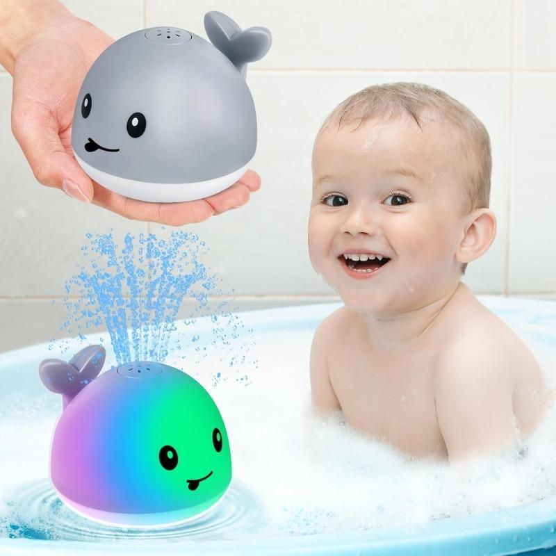 Light Up Whale Bath Toy Sprinkler Toddler Bathtub Fountain Pool Water Toy for 6-18 Months Babies and 1-3 Year Boys Girls