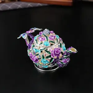 Elegant Enamel Teapot Jewelry Box, Jewelry Storage, High-End Garden Theme Decor, Enhances Vanity Aesthetics, Ideal Gift for Tea Lovers & New Home Celebrations
