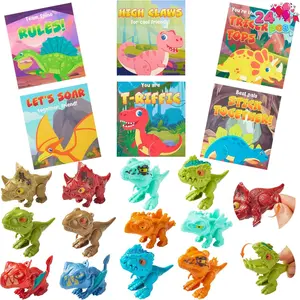 24 Pcs Valentine's Day Cards with Dinosaur Toys, Posable Dinosaur Figures with 12 Designs, Valentines Day Gifts for Boys Kids Classroom Exchange Goodie Bag Stuffers Party Favor Prize