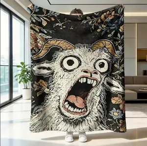 Vintage Floral Screaming Goat Blanket, High-Weight Flannel Fabric, Soft and Warm, Anti-Wrinkle, Easy Clean, Ideal for Gaming, Bedroom, Camping, Throw Blanket