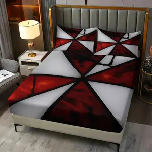 Resident Evil Umbrella Corporation Pattern Modern Decorative Bedding Set, Includes 1 Mattress Protector and 2 Pillowcases, Breathable Comfortable Wrinkle-Resistant Design for Gaming Fans Bedroom Decor