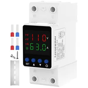 Over Under Voltage Protector 110V 220V Adjustable 1-63A, Smart Circuit Breaker with Overcurrent Protection, 80-210V Low Voltage 130-300V High Voltage Cutoff, DIN Rail AC Disconnect