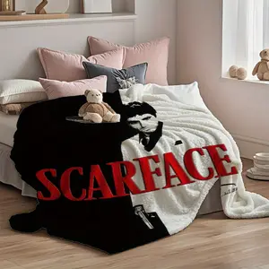 Scarface Theme Printed Flannel Blanket - Flannel Blanket for Comfortable Sleep, Lightweight and Ultra-Soft Microfiber Blanket, Suitable for Sofa, Travel, Air Conditioning, Bedding