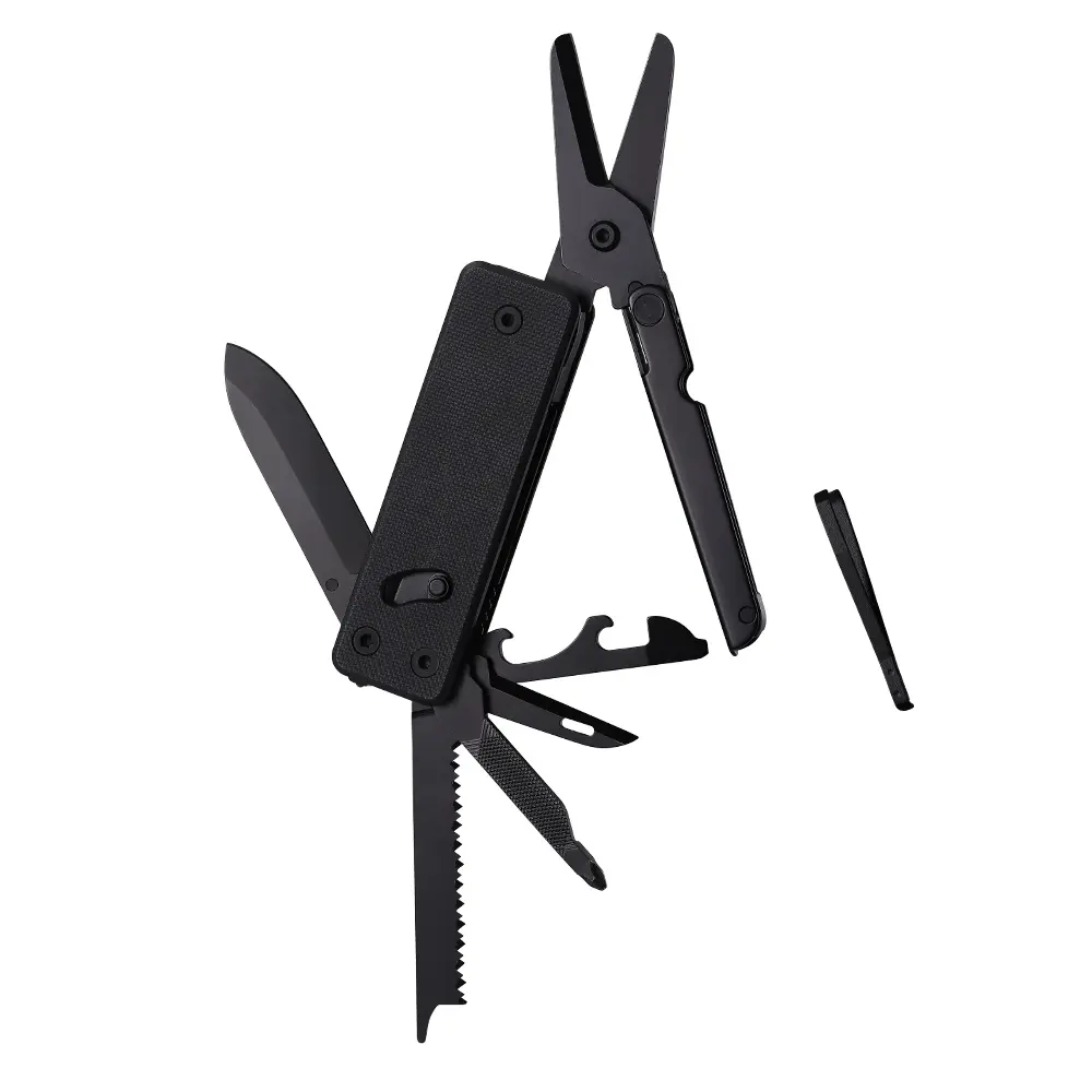 ROXON KS2E Noir Elite 13-in-1 Mini Multi-Tool with D2 Steel Blade - Big Scissors, G10 Handle & Pocket Clip | EDC Pocket Knife for Camping, Hiking & Emergency