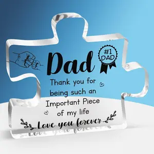 Fathers Day Dad Gifts from Daughter Son - Engraved Acrylic Block Puzzle Piece Decorations 3.9 x 3.3 inch - Christmas Birthday Fathers Day Dad Gifts, Ideas