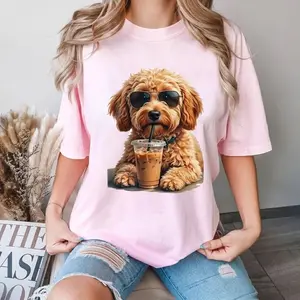 Doodle Dog with Iced Coffee Oversized Shirt - Trendy Graphic Tee