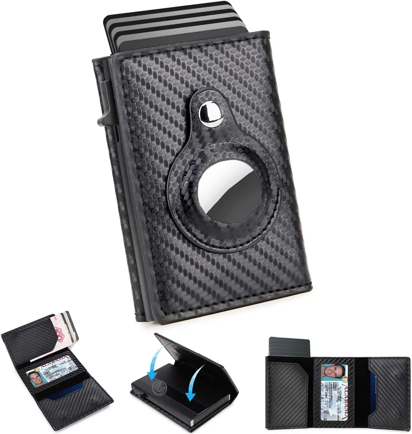 Compact Men's Slide Lock Wallet - Leather Card Holder with Pop-Up Aluminum Case, Slim Minimalist Front Pocket, ID Window, Cash Slot, Easy-Access Home & Travel Organizer Essential, Mens Wallet