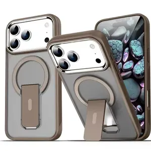 Luxury For Magsafe Folding Stand Magnetic Phone Case For iPhone 17 Series Matte Bumper Back Cover