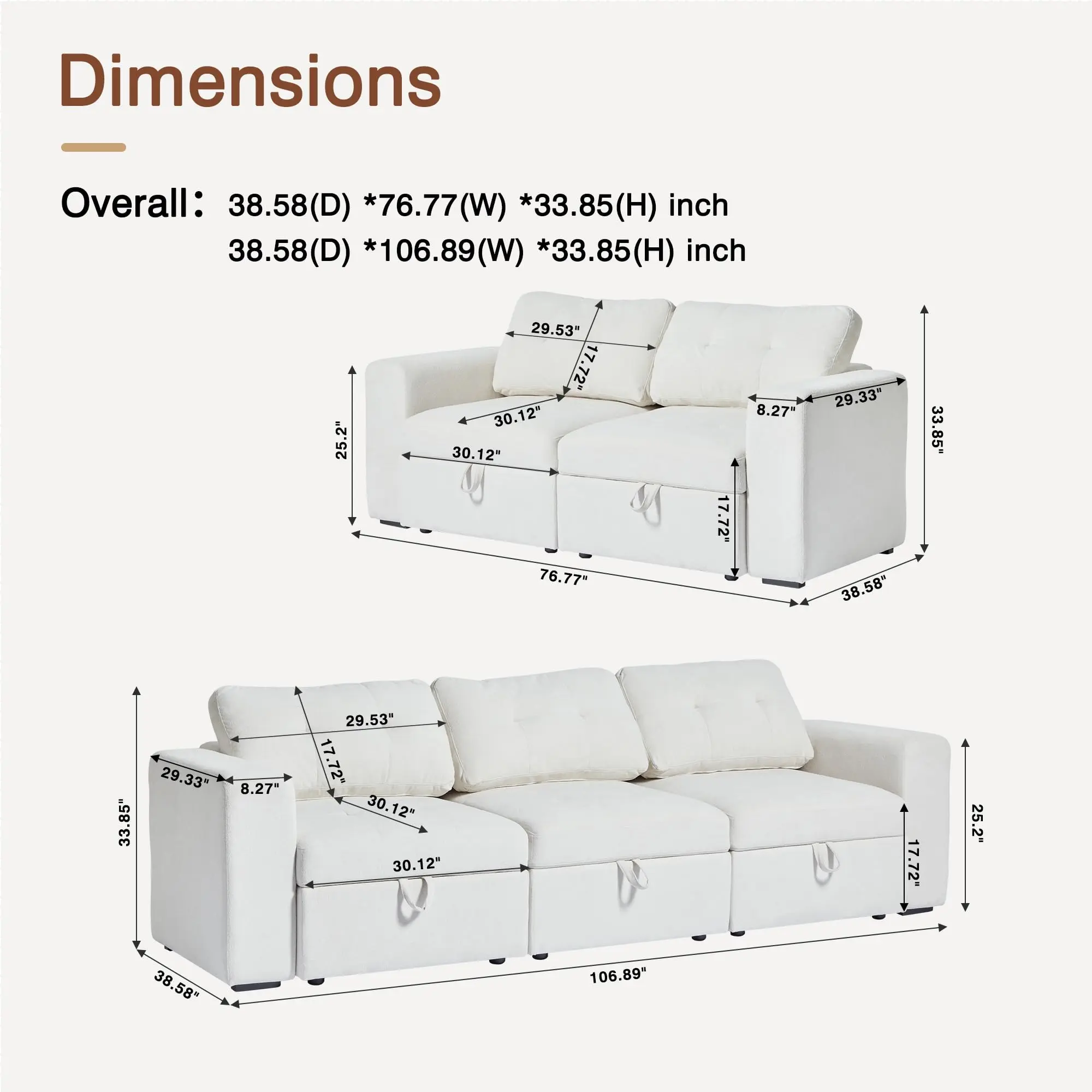 Beige White 3 Seater Sofa