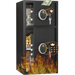 Safe Box,Large Double-Door Safe with Depository Drop Slot, Home Safe with Adjustable Shelf, for Jewellery, Valuables, Safe Box with Dual Alarm System and Mute Function