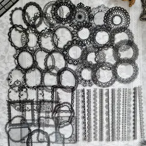 120PCS PET Black Lace Stationery For Junk Journal Laptop Phone Cases Diary Decoration Scrapbooking Supplies Sticker Packs