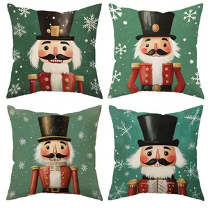 Jit Christmas Themed Cushion Covers 4pcs, Nutcracker and Snowflake Patterns, Cozy and Stylish Home Decor, 17.72x17.72 Inches for Sofa & Bedroom