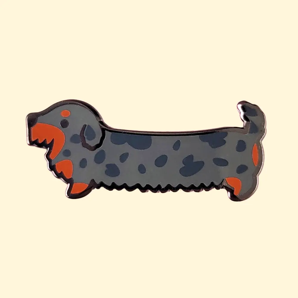 Weenie Dog Enamel Pin (Wire Coat Dapple Blue) - Dachshund Doxie Cute Dog Kawaii Brooch Pin