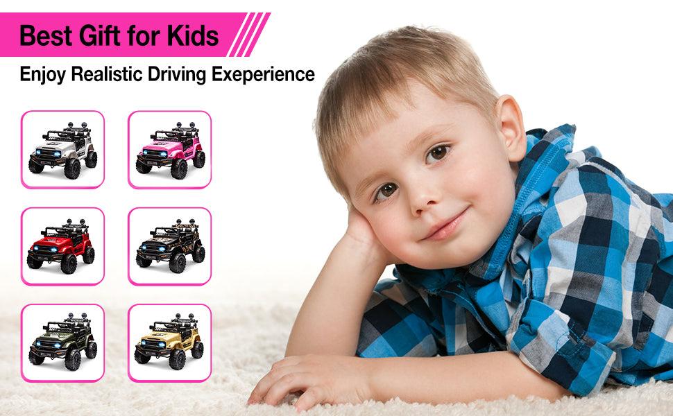 GARVEE Ride On Truck Car with Parent Remote, 12V Electric Vehicle for Youngsters, Features LED Lights, Bluetooth, 3 Speed Settings, and Spring Suspension, Available in Pink and White